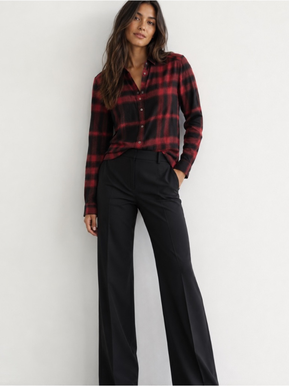 Vintage Luxury Burberry Red & Black Plaid Cotton Button Down Shirt Sm